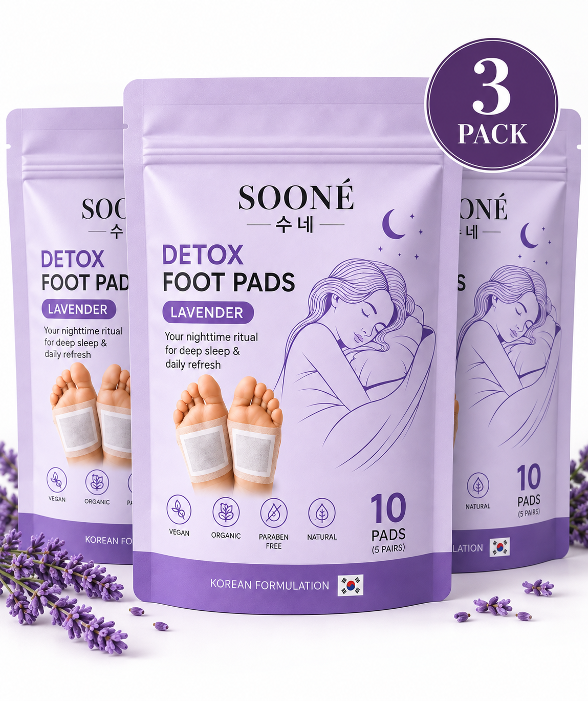 SOONÉ Parches Desintoxicantes con Lavanda – Cuidado Natural e Inspirado en Corea (10 Unidades)