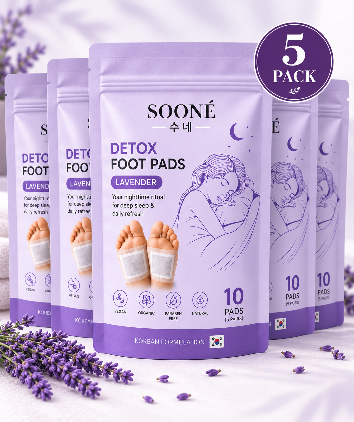 SOONÉ Parches Desintoxicantes con Lavanda – Cuidado Natural e Inspirado en Corea (10 Unidades)