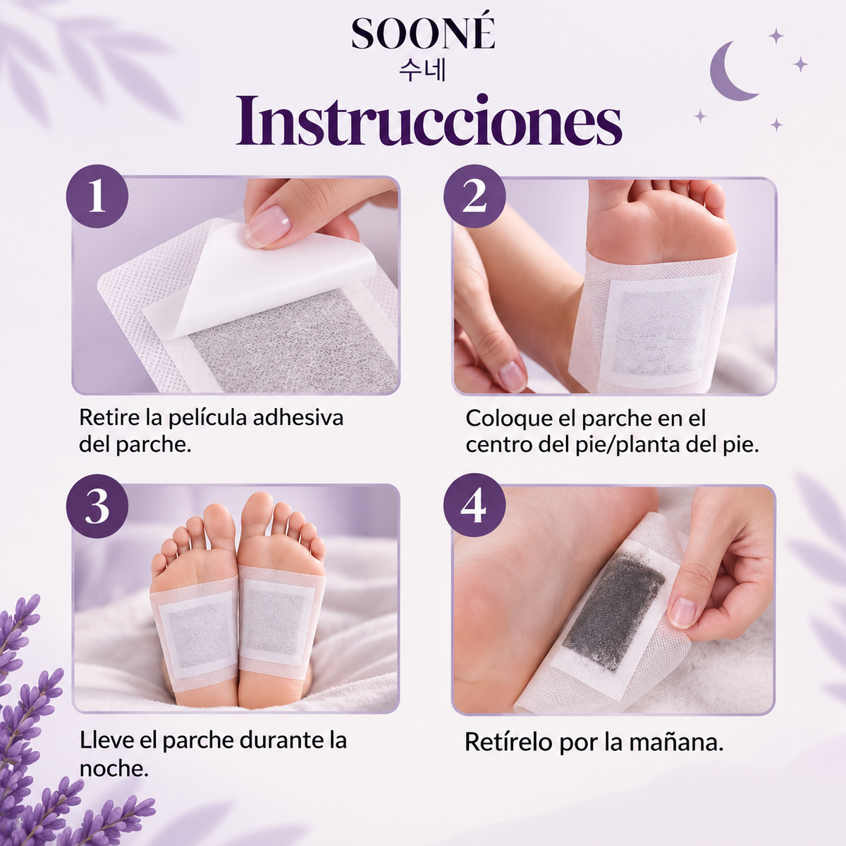 SOONÉ Parches Desintoxicantes con Lavanda – Cuidado Natural e Inspirado en Corea (10 Unidades)